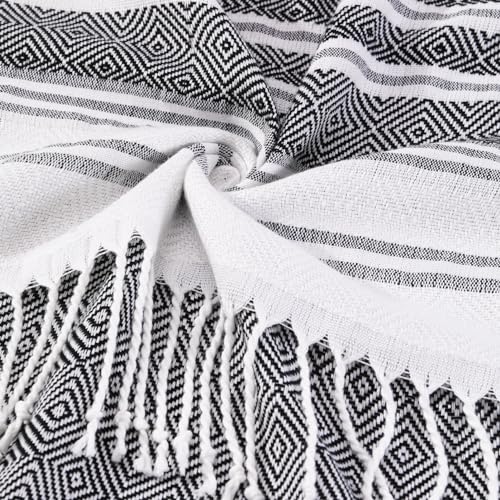 Oversized Turkish Cotton Beach Towel Set - Sand Free Quick Dry Blanket with Stripe - Brown Stuff
