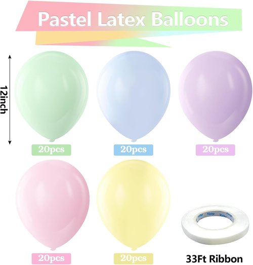 Bezente Pastel Balloons - 100 Pack 12-Inch Round Latex Helium Balloons for Easter & Birthday Parties