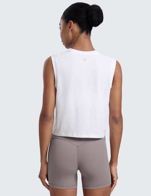 CRZ YOGA Muscle Tank for Women - Breathable Cotton-Blend, Quick Dry, High Neck Athletic Top | Casual Sleeveless Shirt