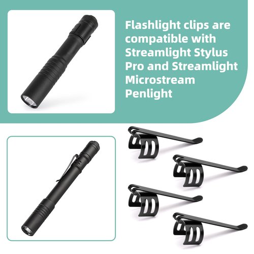Flashlight Clips Compatible with Streamlight Stylus Pro and Microstream Penlight, 4 Pieces Hand Flashlights Pocket Clips