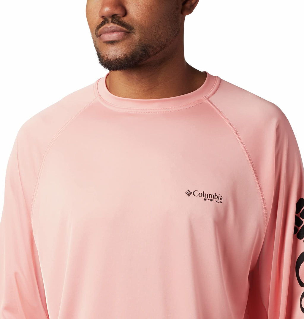 Columbia Men's Terminal Tackle Long Sleeve Fishing Shirt, Sorbet/Black Logo, 1X