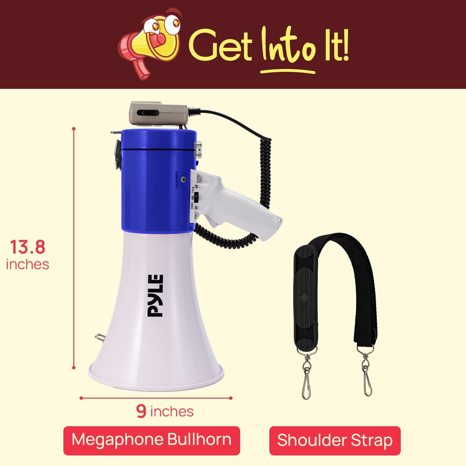 Pyle 50W Portable Megaphone - Adjustable Volume Up to 1700 Yards | Aux Input & USB Playback