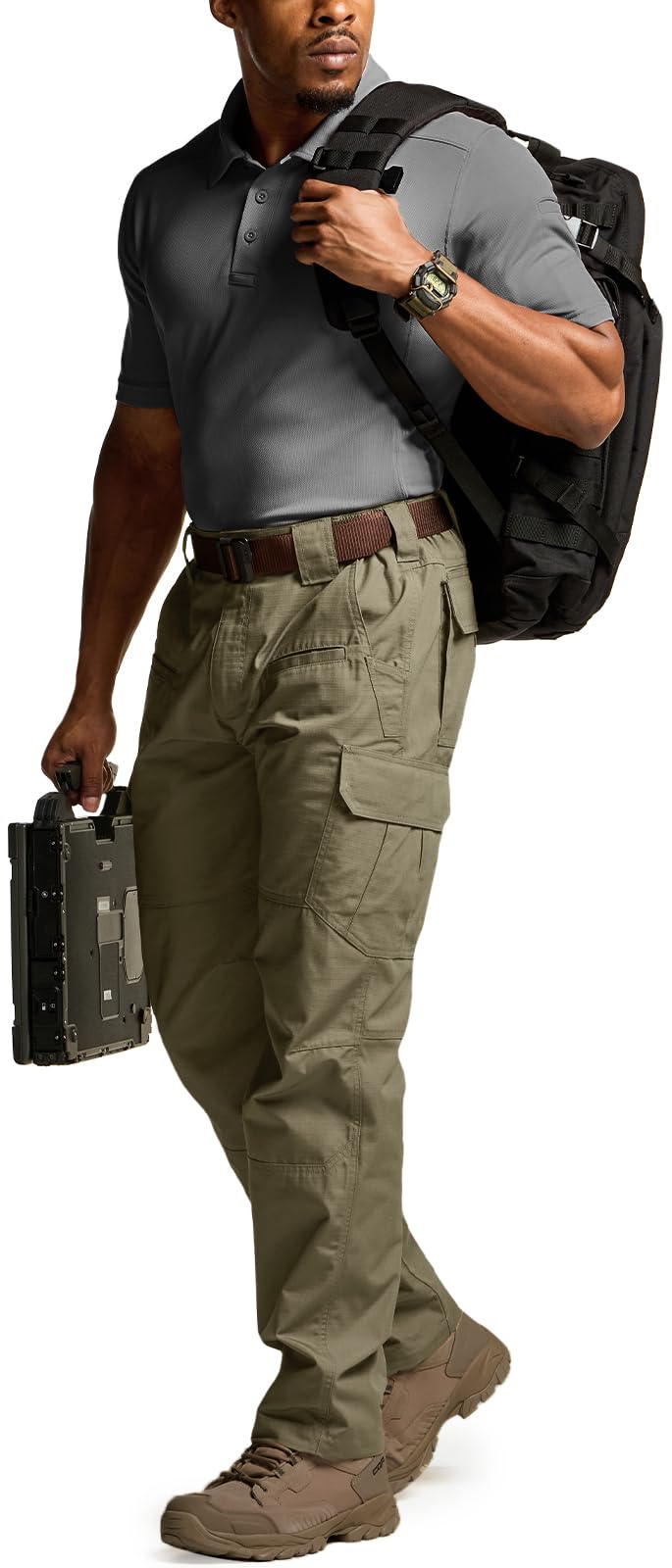 CQR Men's Tactical Pants, Water Resistant Ripstop Cargo Pants, Lightweight EDC Work Hiking Pants, Outdoor Apparel, Raider Soil Green, 32W x 30L