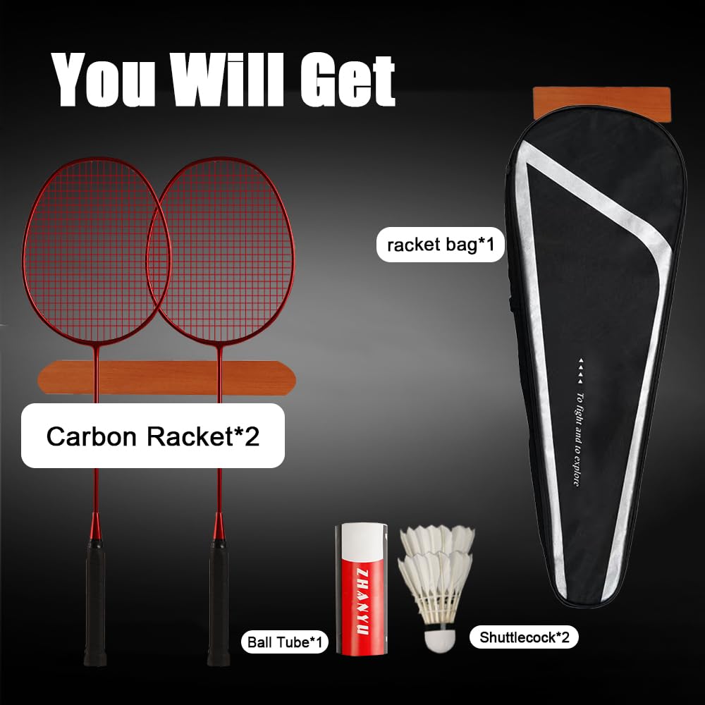 Professional Badminton Racket,Rackets,Ultralight and Durable,Carbon Fiber,Including 2 Badminton Racket,2 Badminton and A Ball Bag,Suitable for Outdoor Activities and Family Outings