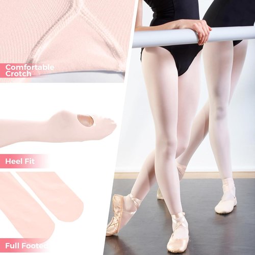Buauty Ballet Dance Tights for Girls - 2 Pairs of Convertible Toddler Pantyhose in Soft Fabric