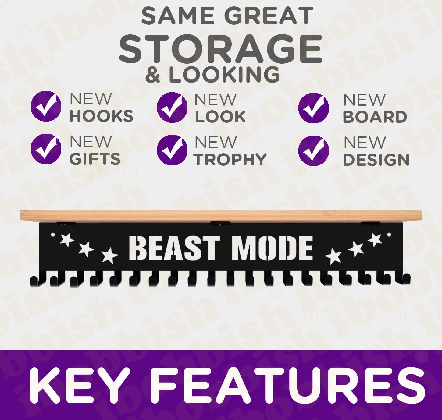 iBobbish Beast Mode Trophy and Medal Hanger Display Shelf,Trophy Medal Hanger Display in Black Metal Wall Mount Over Big Medals Trophy Display Shelf with Gifts Box