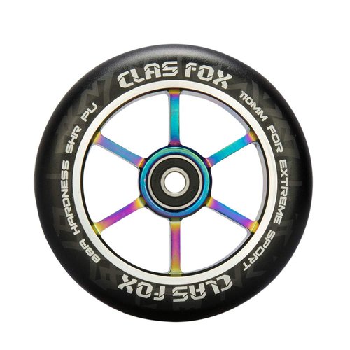 CLAS FOX 110mm One Pair Pro Stunt Scooter Wheels with ABEC-9 Bearings CNC Metal Core (2pcs) (Black PU Rainbow Core)