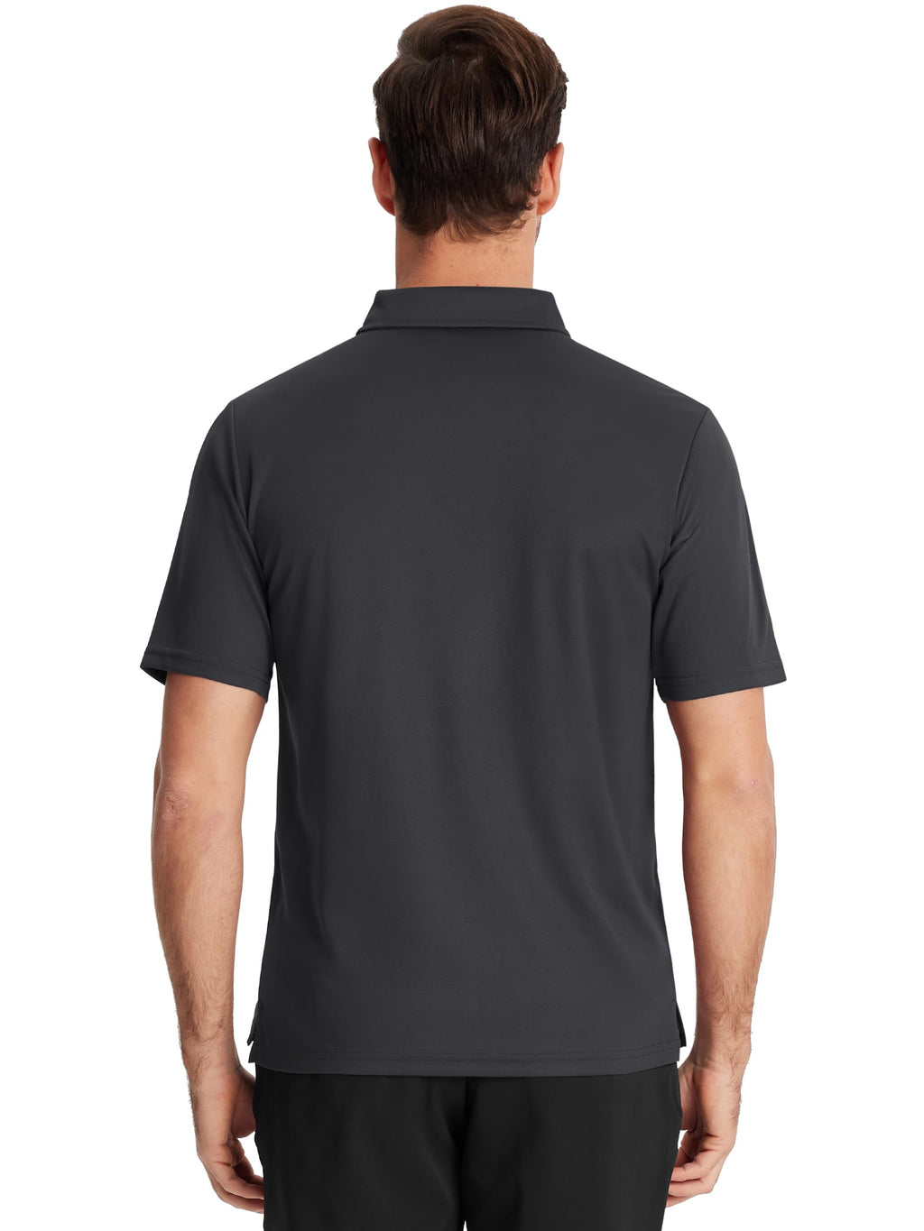 TACVASEN Mens Polo Shirts with Pocket Golf Polos Dry Fit Performance Short Sleeve Collared Shirt Casual Athletic Work Dark Gray L