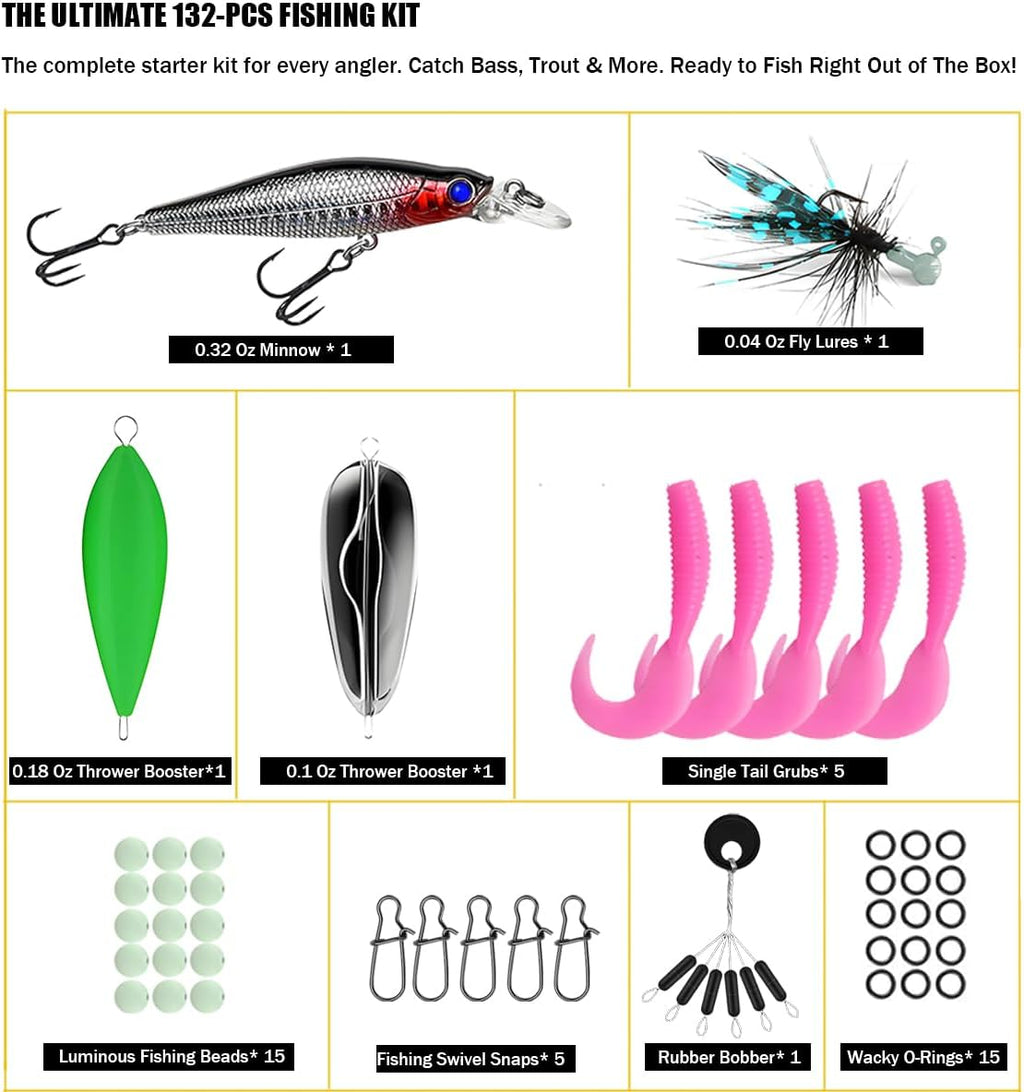 Skiennix Fishing Lures Kit - 132Pcs Tackle Box with Crankbaits, Hooks & Jigs for Freshwater Bass, Trout & Walleye