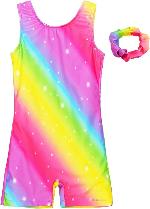 JESKIDS Leotards for Girls - Gymnastics Dance Biketards with Shorts & Matching Scrunchie | Ages 3-15