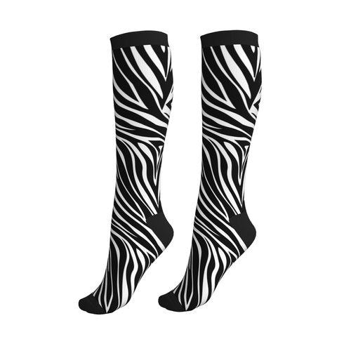 aipoase Zebra Compression Socks Knee High Circulation Support Socks For Women Men Athletic Running Hiking Cycling