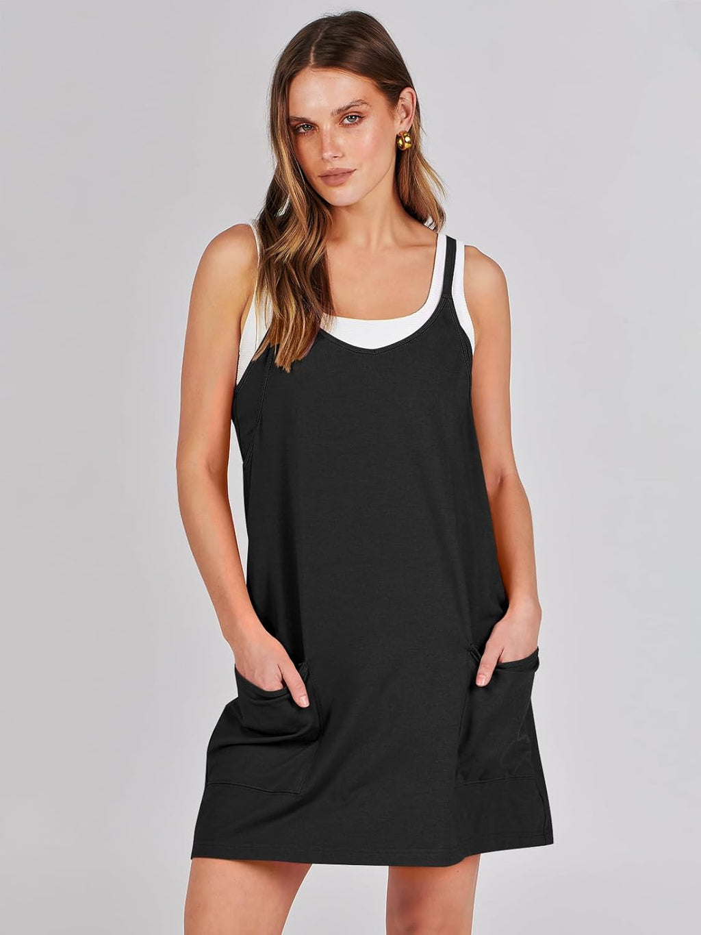 Caracilia Women's Athletic Mini Dress - Casual Sleeveless Romper with Built-In Shapewear | Perfect for Summer Workouts