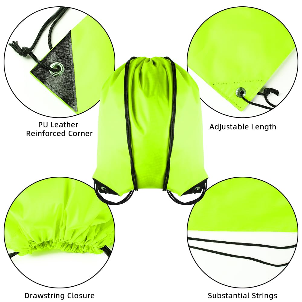 GoodtoU Drawstring Bags, Drawstring Backpack for Sport, Traveling, Team (60Pcs, Fluorescent Green)