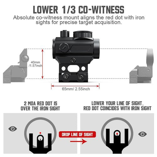 VANTARA Red Dot Sight for Rifle - 2 MOA Dot Optic Long Gun Scope Sight with Picatinny Riser Mount & Absolute Co Witness & Adjustable Brightness & Shockproof & Fog-Proof #VHD-02