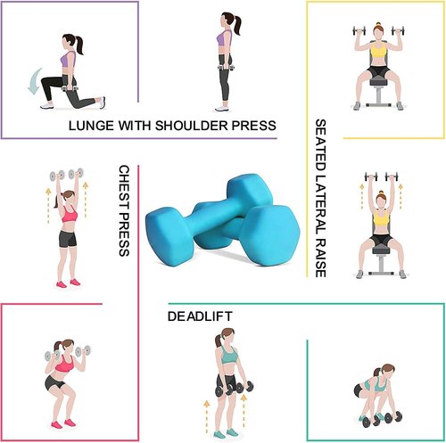 Balelinko Home Gym Equipment Workouts Strength Training Weight Loss Pilates Weights Yoga Sets Free Weights for Women, Men, Seniors and Youth, 8LB Blue, Pair