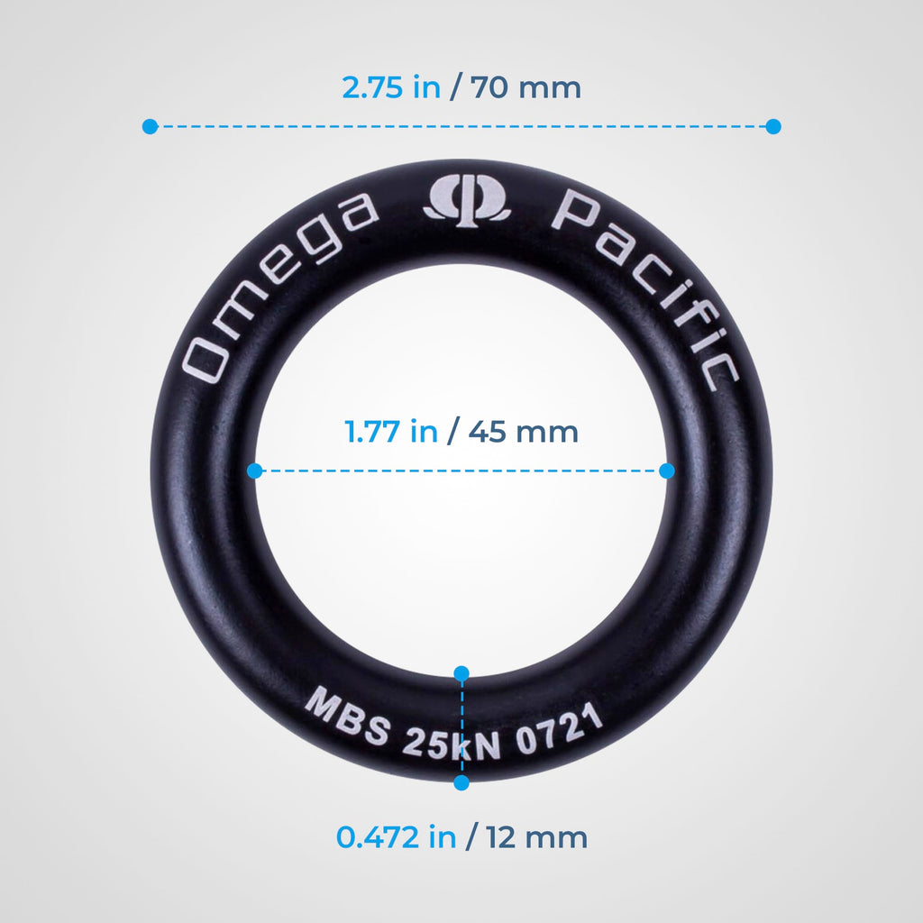 Omega Pacific Rappel Ring - Solid Seamless Aluminum Design, Outdoor Adventure Gear, 25kN Breaking Strength, Black, Large