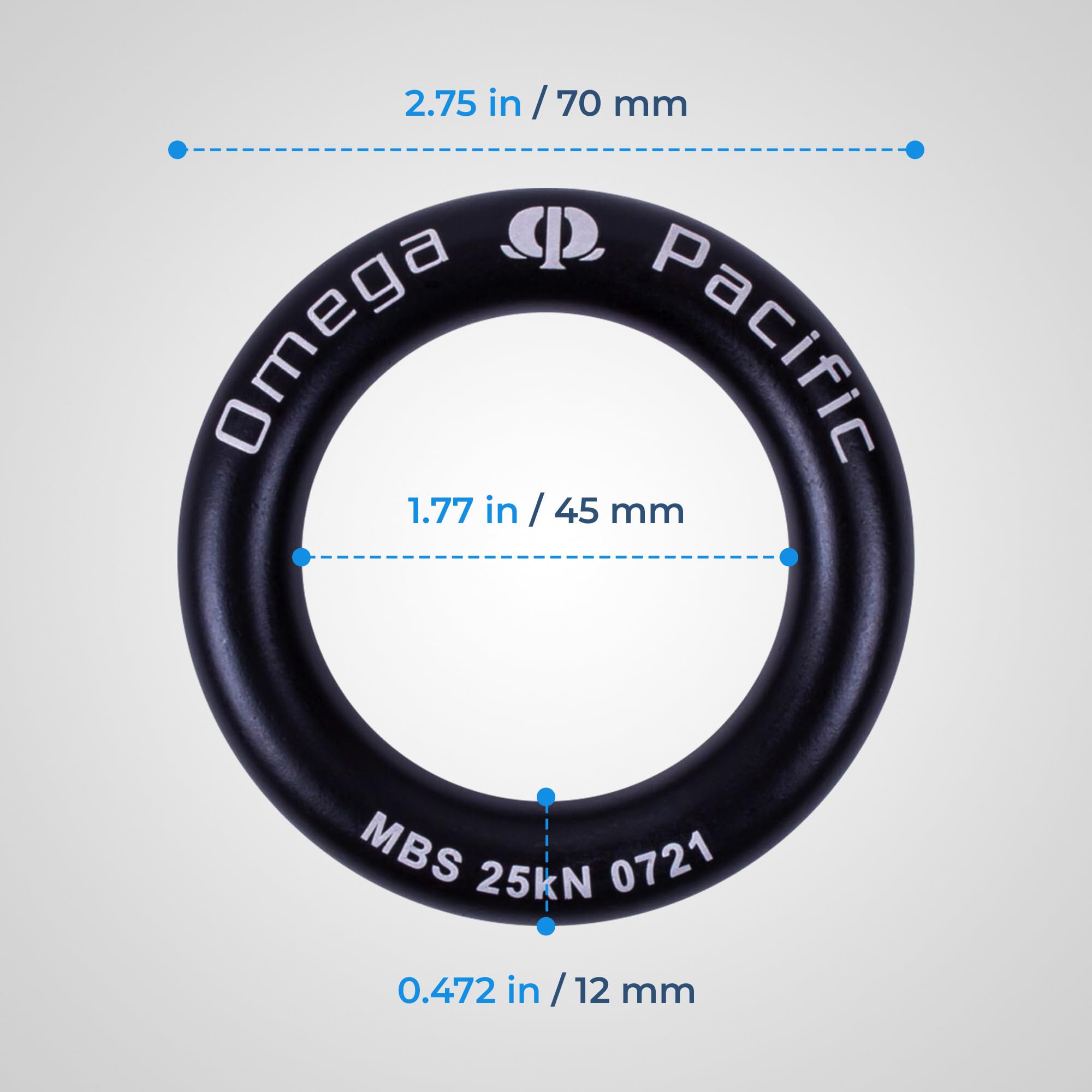 Omega Pacific Rappel Ring - Solid Seamless Aluminum Design, Outdoor Adventure Gear, 25kN Breaking Strength, Black, Large