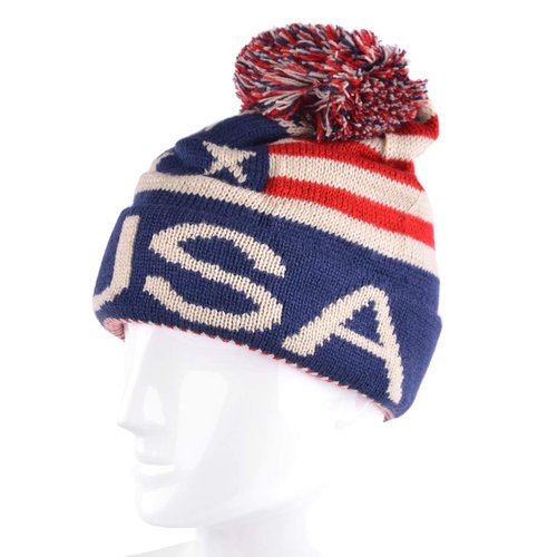 Selini New York USA Winter Hat - Knit, Cuffed Beanie with Pom Pom, USA Flag Design, Warm Fun for Cold Days