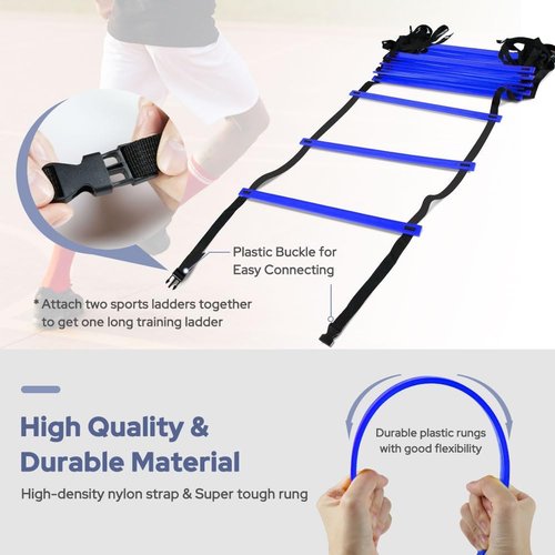 GHB Agility Ladder - 12 Rung 20ft Training Set with Hex Agility Rings & Carrying Bag