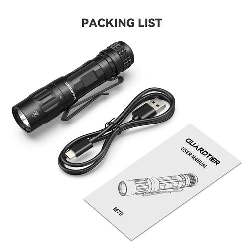 Guardtier M70 EDC Flashlight 1100 Lumens, USB-C Rechargeable Pocket Light with Clip, 5 Modes Compact LED Light for Camping, Hiking, Emergency (Black)