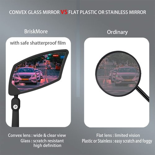 BriskMore Bar End Bike Mirrors 1 PAIR, High–Definition Convex Scratch Resistant Glass Lens E-Bike Mirror,Safe Rearview Mountain Bike Mirror for Left and Right Side BT-018
