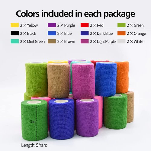 12/24/48/72pcs Self Adhesive Bandage Wraps, 2in 5 Yards, Multicolor (3 Inch, 24 Pack Multicolor)
