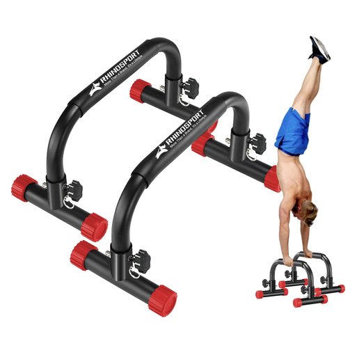 RHINOSPORT Parallettes Bars Dip Calisthenics Push Up Bars Calisthenics Equipment 10.2 in High 300Kg/661lbs Weight Capacity Strength Training Home Gym Workouts [19.6x10.2x10.2 in] (RED)