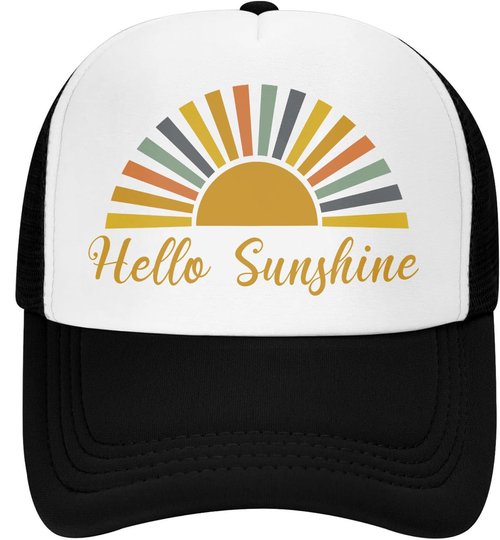 VentuCoven Summer Trucker Hats,Hello Sunshine Trucker Hat Summer Baseball Cap for Women Men Snapback Adjustable Hat Humor Gift Men