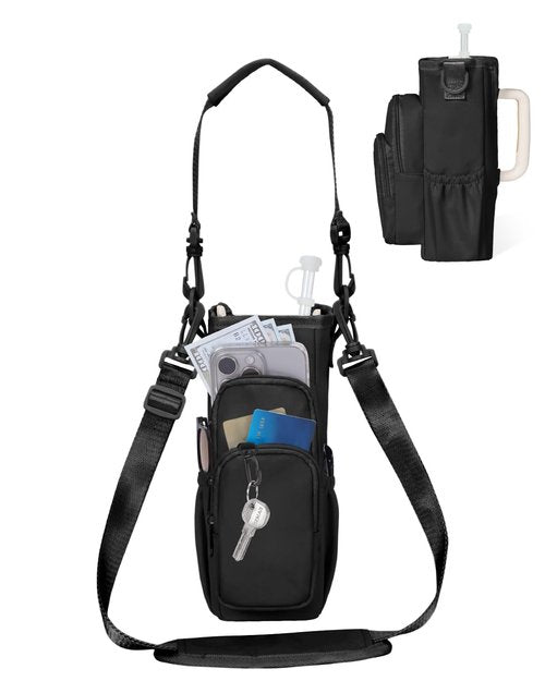 sportsnew Water Bottle Carrier Bag with Phone Pocket for 30oz 40oz Tumbler with Handle Accessories Insulated Water Bottle Holder Pouch with Strap Crossbody with Straw Cover