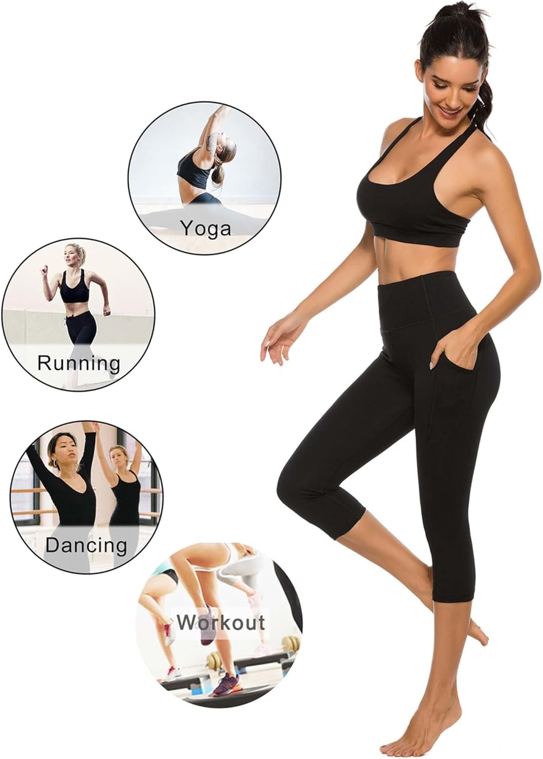 Stelle Women's Capri Yoga Pants - High Waisted Leggings with Pockets for Ultimate Comfort