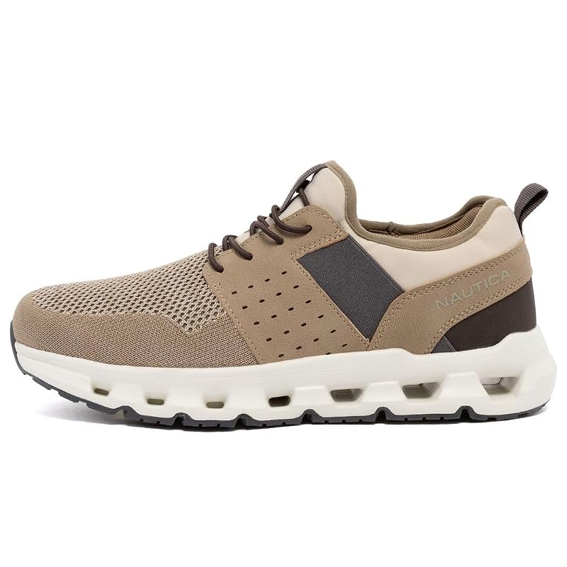 Nautica Men’s Running Sneakers – Taupe, Cushioned, Breathable Lightweight Sport Shoes