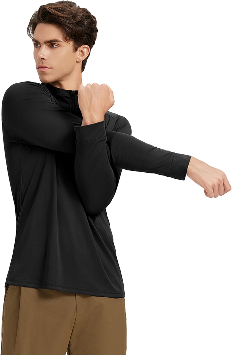 Skiennix Men's Quarter Zip Pullover Athletic Shirt - Quick Dry Long Sleeve Top for Running & Gym