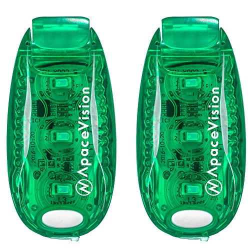 Green USB Rechargeable LED Safety Light 2 Pack - Clip On Strobe & Flashing Modes