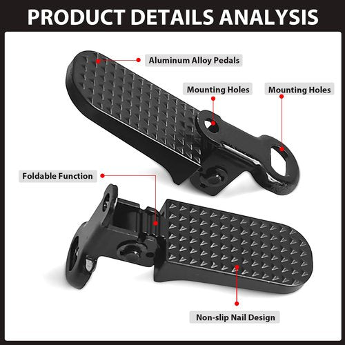 1 Pair Universal Folding Bikes Rear Foot Pegs, Adjustable Passenger Footrest for Bicycle Rear Rack, Compatible with Adult Electric Bikes and Mountain Bikes（Black）