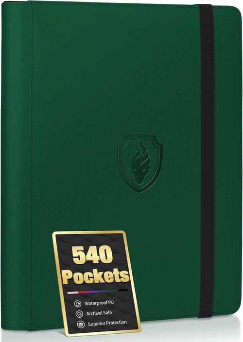 Fabmaker Premium 9 Pocket Card Binder - Sturdy Album for 540 Cards | Dark Green Trading Card Holder