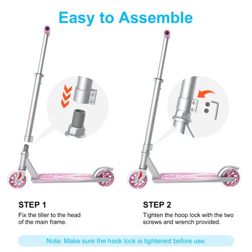 RideVOLO K05 Kick Scooter for 4-9 Years Old Kids, 3 Adjustable Heights, Ultra Lightweight and Easy Assembly, 5" Flash Wheels, Max Load 110lbs, Outdoor Activities, Gift for Boy/Girl Pink