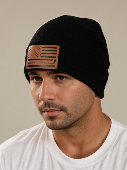 Golf Gifts for Dad Men American Flag Leather Golfer Lovers Kint Beanie Hat Gear from Son Daughter Christmas Stocking Stuffers Birthday Retirement Gifts Funny Ideas Accessories Black