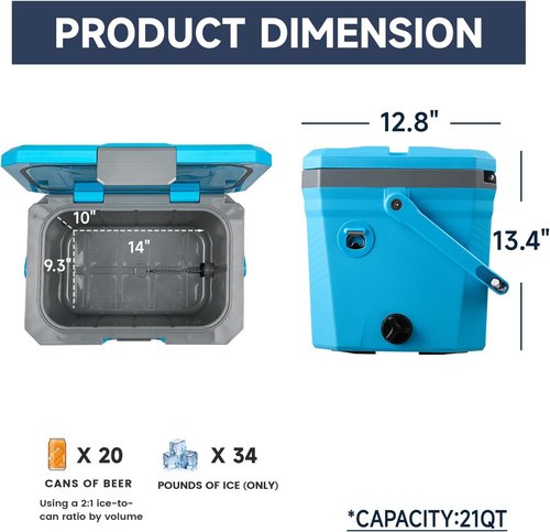 EchoSmile Insulated Portable Cooler - 20L/21qt Ice Chest for Camping, Beach, Fishing & Boating