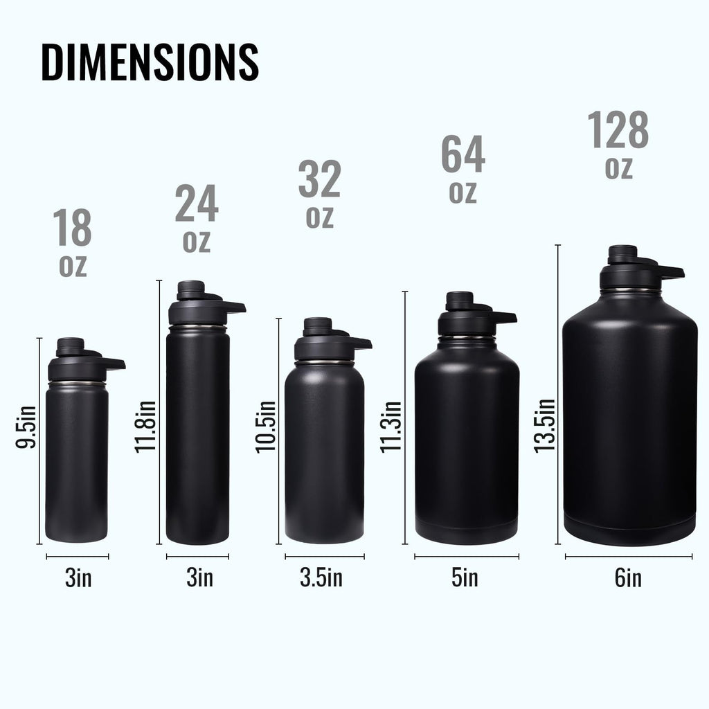 Fijinhom 24 oz Insulated Water Bottle with Handle, 304 Stainless Steel Water Bottles with Wide Mouth, Double Wall Vacuum Sports Water Bottle, BPA Free, Keep Cold and Hot, Black
