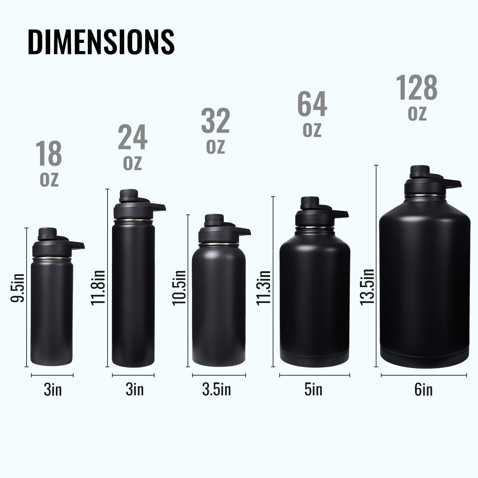 Fijinhom 24 oz Insulated Water Bottle with Handle, 304 Stainless Steel Water Bottles with Wide Mouth, Double Wall Vacuum Sports Water Bottle, BPA Free, Keep Cold and Hot, Black