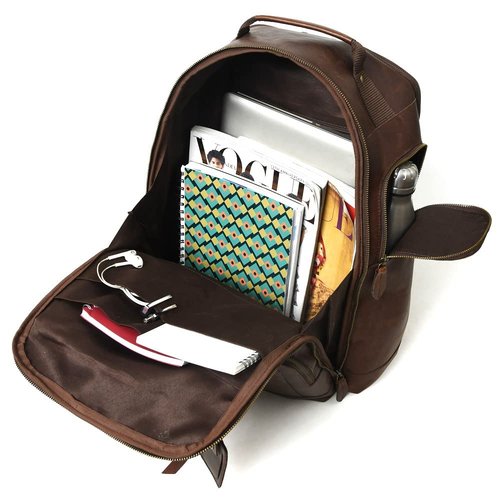 Buffalo Leather Backpack for Men 16 Inch| Vintage Leather Backpack Multi Pockets Business Travel Daypack| Full Grain Brown Leather Shoulder Rucksack Knapsack