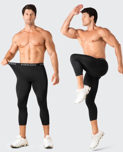 Niksa 3/4 Men's Compression Pants - Athletic Running Capri Tights Quick Dry Basketball Sports Leggings Gym Workout Base Layer