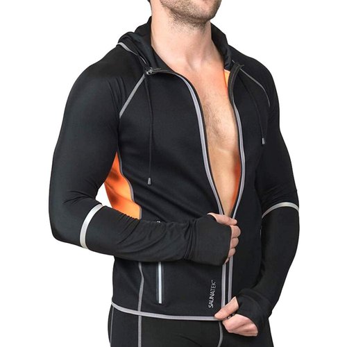 SaunaTek Men's Sauna Hooded Jacket Sweat Suit for Exercise and Heat Training, Neoprene, X-Large