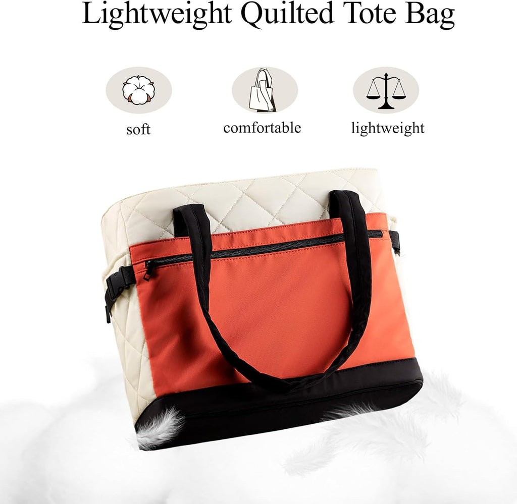 Skiennix Puffer Tote Bag - Stylish Work Bag with Cup Holder & Compartments | Quilted Travel Tote