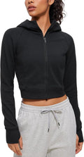 CRZ YOGA Women's Fleece Zip-Up Cropped Hoodie - Athletic Long Sleeve Jacket with Thumb Holes