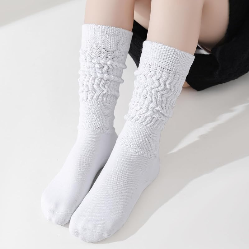 Girls Slouch Socks 3 Pairs Knee High Warm Knit Scrunch Boot Socks White
