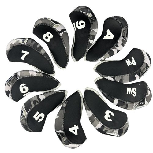 Mykepoda 10pcs/Set Premium Thick Neoprene Golf Iron Club Head Covers with Transparent Window One-Side Number Print RH Golf Iron Cover #3-9,A,Pw,Sw