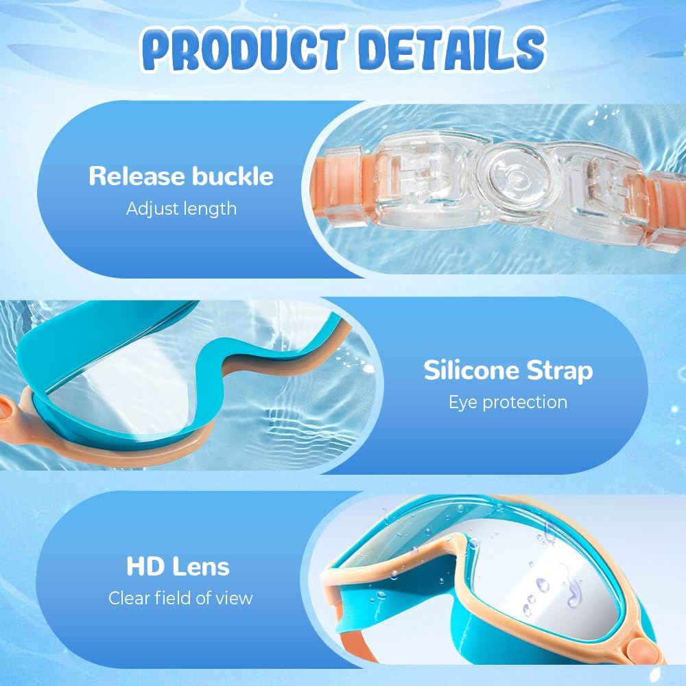 Skiennix Children's Swimming Goggles - Large Frame, Waterproof & Anti-Fog | 2025 Wide View Design