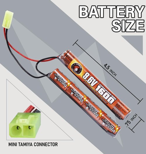 Lancer Tactical Nimh Airsoft Battery Compatible with Lancer AEG Airsoft,Pack of 2 (9.6V,1600 mAh Nunchuck)