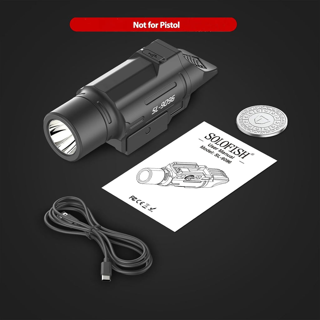 Solofish Tactical Flashlight - 1500 Lumen Rechargeable Weapon Light with Strobe | Compatible with Picatinny Rail